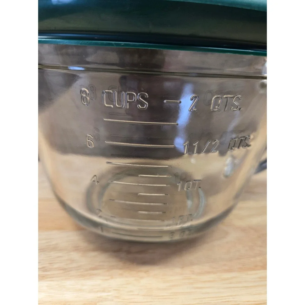 Anchor Hocking 2 Quart Glass Batter Bowl with Green Lid 8 Cup Measuring Pitcher